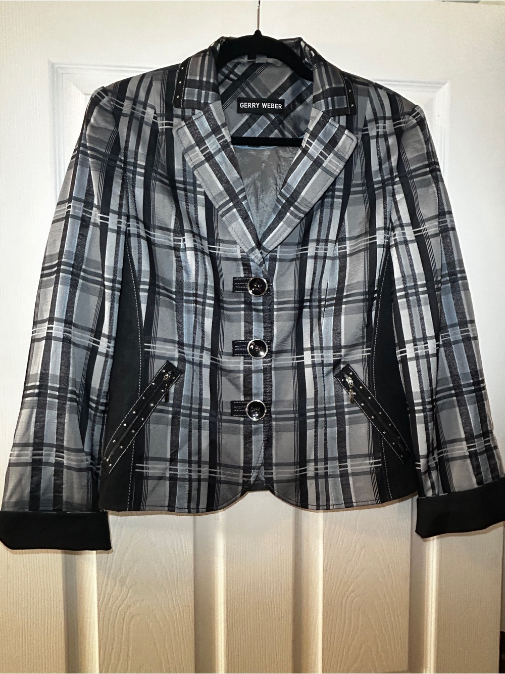 Gerry Weber Vintage Black, Grey, Blue Studded Tailored Blazer Size 38/US 8